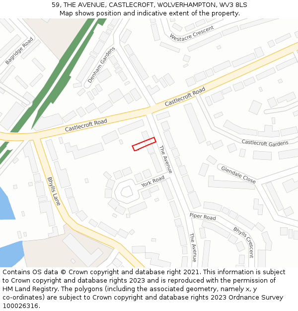 59, THE AVENUE, CASTLECROFT, WOLVERHAMPTON, WV3 8LS: Location map and indicative extent of plot