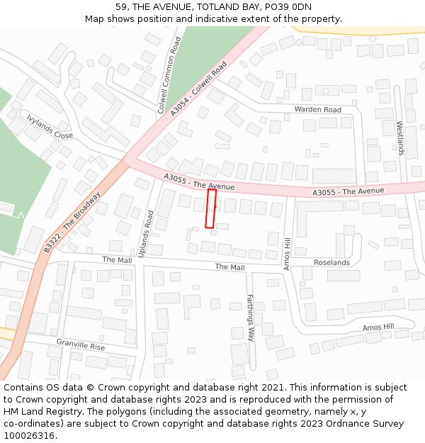 59, THE AVENUE, TOTLAND BAY, PO39 0DN: Location map and indicative extent of plot