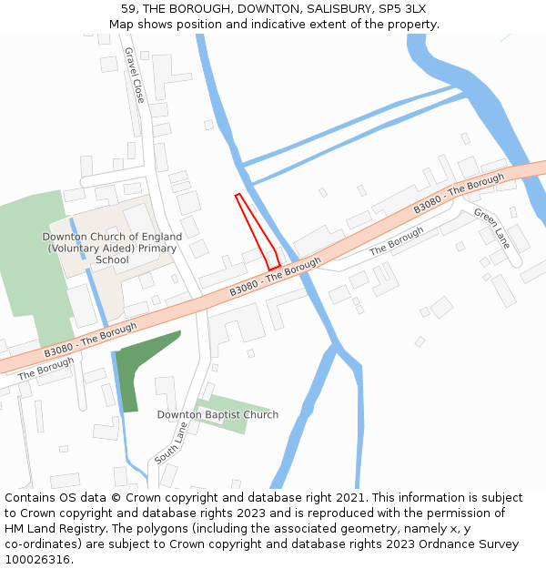 59, THE BOROUGH, DOWNTON, SALISBURY, SP5 3LX: Location map and indicative extent of plot