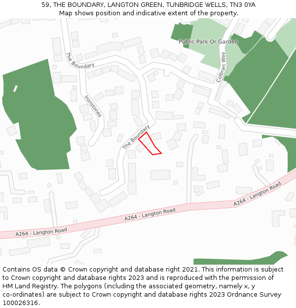 59, THE BOUNDARY, LANGTON GREEN, TUNBRIDGE WELLS, TN3 0YA: Location map and indicative extent of plot