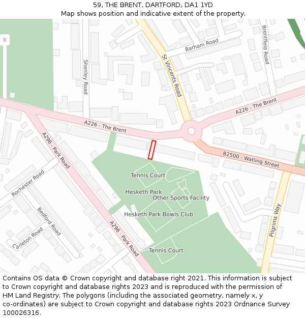 59, THE BRENT, DARTFORD, DA1 1YD: Location map and indicative extent of plot