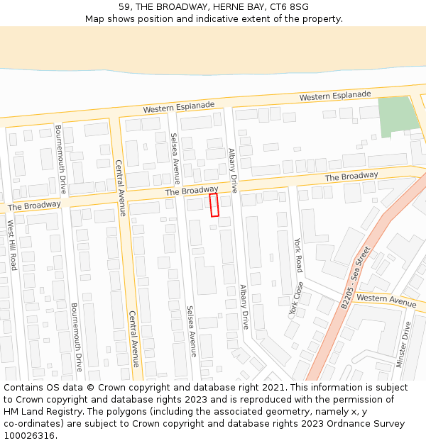 59, THE BROADWAY, HERNE BAY, CT6 8SG: Location map and indicative extent of plot