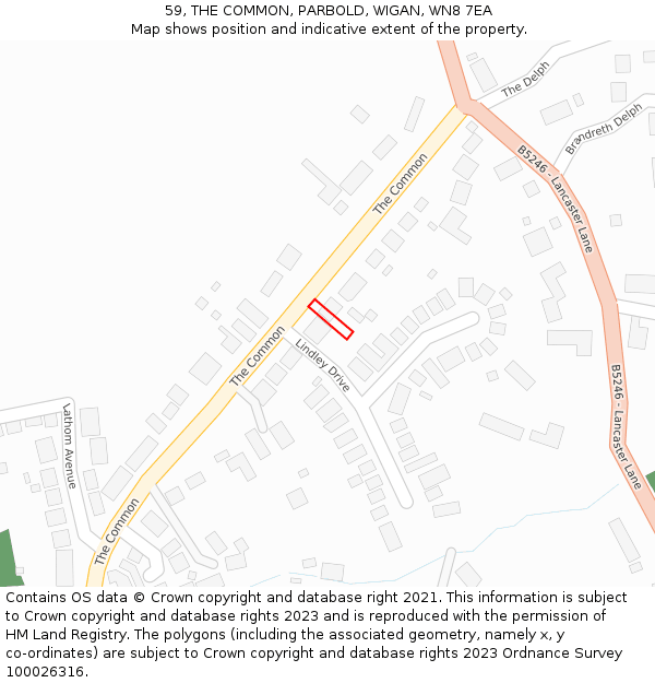 59, THE COMMON, PARBOLD, WIGAN, WN8 7EA: Location map and indicative extent of plot