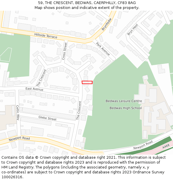 59, THE CRESCENT, BEDWAS, CAERPHILLY, CF83 8AG: Location map and indicative extent of plot