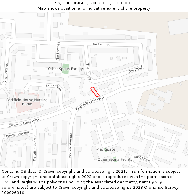 59, THE DINGLE, UXBRIDGE, UB10 0DH: Location map and indicative extent of plot