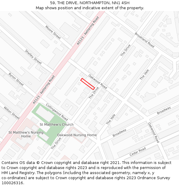 59, THE DRIVE, NORTHAMPTON, NN1 4SH: Location map and indicative extent of plot