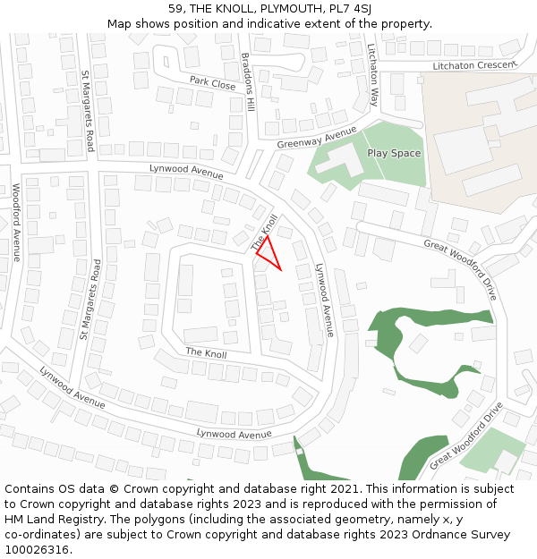59, THE KNOLL, PLYMOUTH, PL7 4SJ: Location map and indicative extent of plot