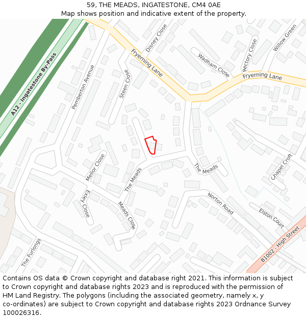 59, THE MEADS, INGATESTONE, CM4 0AE: Location map and indicative extent of plot