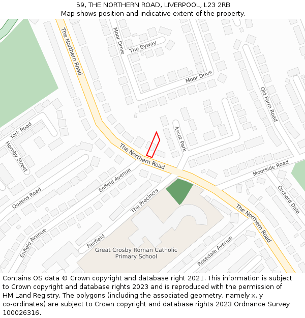 59, THE NORTHERN ROAD, LIVERPOOL, L23 2RB: Location map and indicative extent of plot