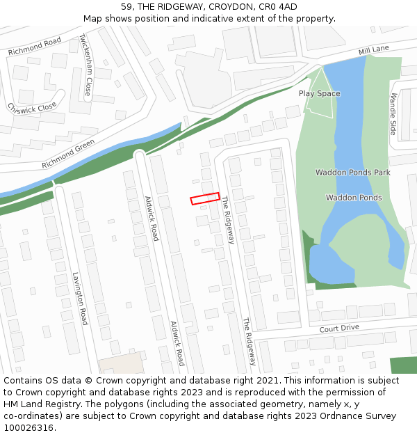 59, THE RIDGEWAY, CROYDON, CR0 4AD: Location map and indicative extent of plot