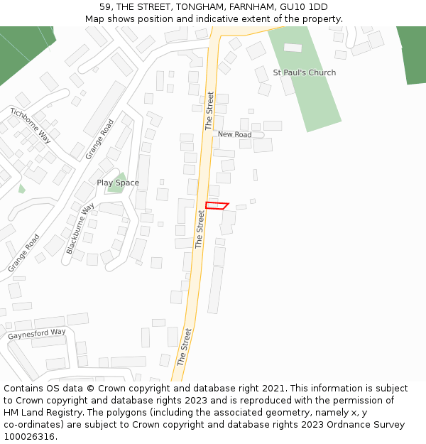 59, THE STREET, TONGHAM, FARNHAM, GU10 1DD: Location map and indicative extent of plot