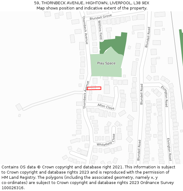 59, THORNBECK AVENUE, HIGHTOWN, LIVERPOOL, L38 9EX: Location map and indicative extent of plot