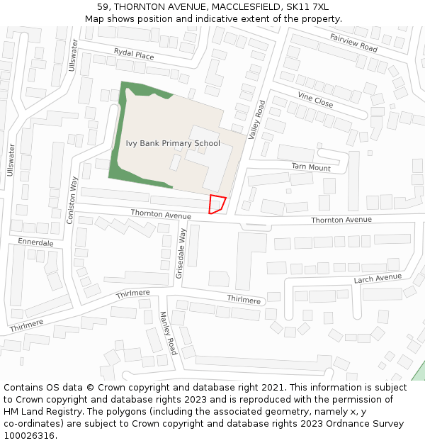 59, THORNTON AVENUE, MACCLESFIELD, SK11 7XL: Location map and indicative extent of plot