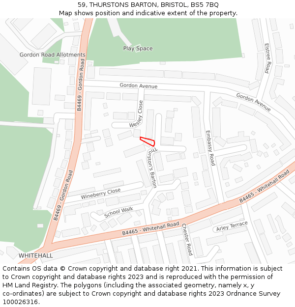 59, THURSTONS BARTON, BRISTOL, BS5 7BQ: Location map and indicative extent of plot