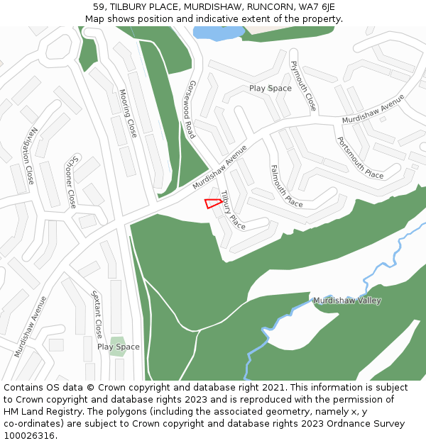 59, TILBURY PLACE, MURDISHAW, RUNCORN, WA7 6JE: Location map and indicative extent of plot