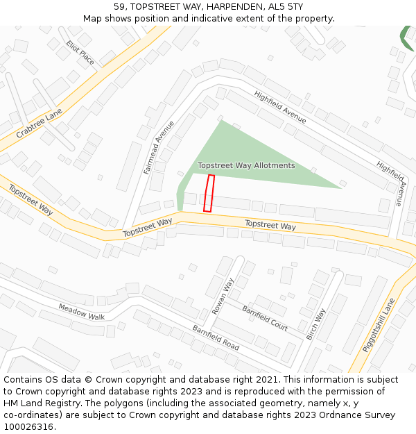 59, TOPSTREET WAY, HARPENDEN, AL5 5TY: Location map and indicative extent of plot