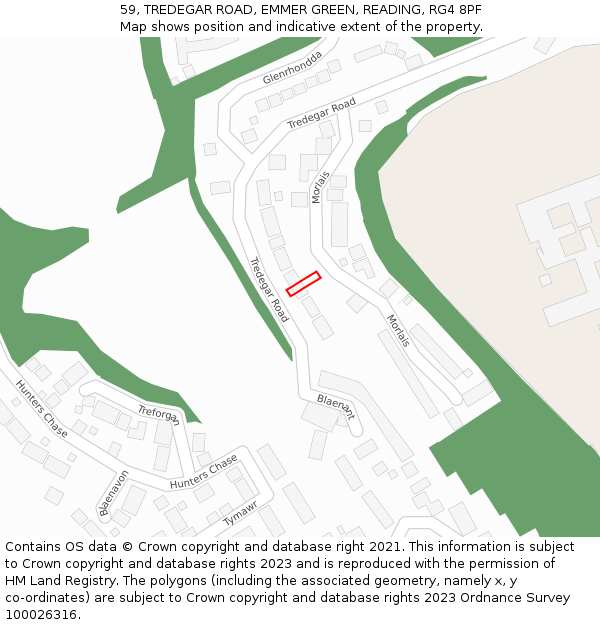 59, TREDEGAR ROAD, EMMER GREEN, READING, RG4 8PF: Location map and indicative extent of plot