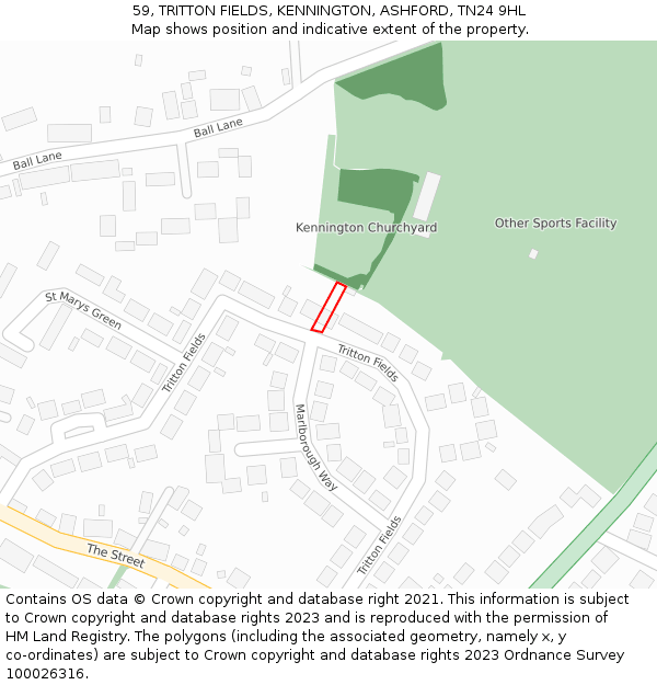 59, TRITTON FIELDS, KENNINGTON, ASHFORD, TN24 9HL: Location map and indicative extent of plot