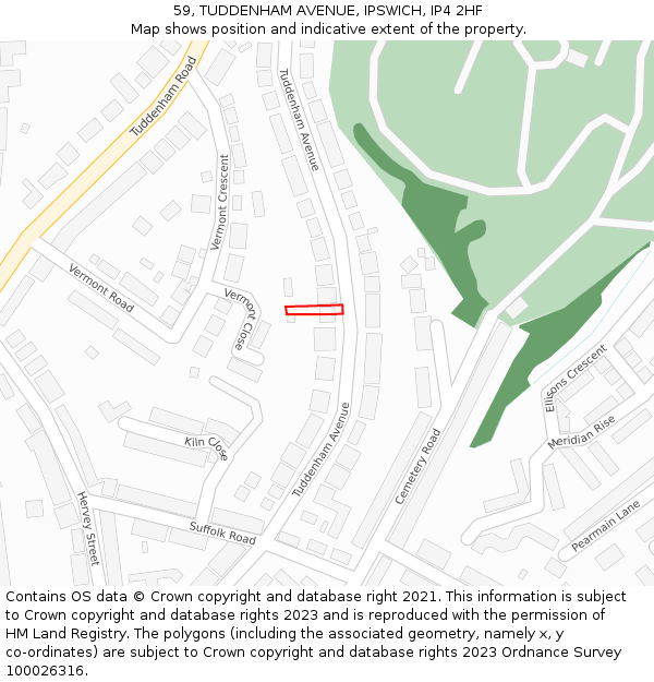59, TUDDENHAM AVENUE, IPSWICH, IP4 2HF: Location map and indicative extent of plot