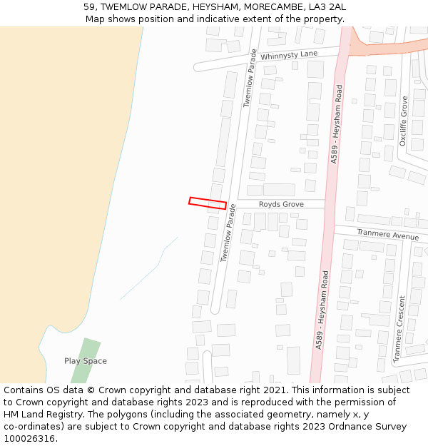 59, TWEMLOW PARADE, HEYSHAM, MORECAMBE, LA3 2AL: Location map and indicative extent of plot