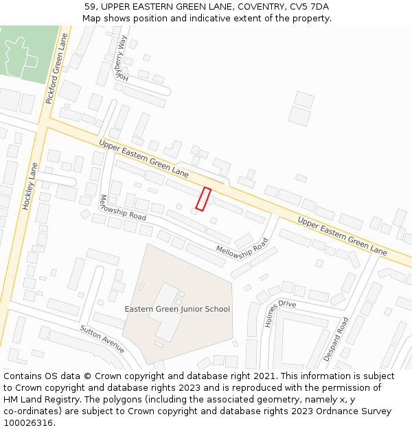 59, UPPER EASTERN GREEN LANE, COVENTRY, CV5 7DA: Location map and indicative extent of plot