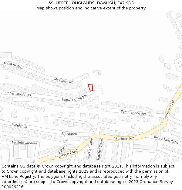 59, UPPER LONGLANDS, DAWLISH, EX7 9DD: Location map and indicative extent of plot