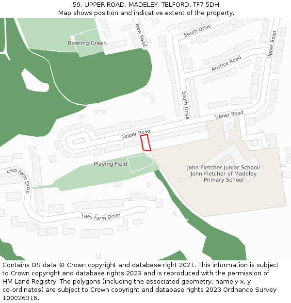 59, UPPER ROAD, MADELEY, TELFORD, TF7 5DH: Location map and indicative extent of plot