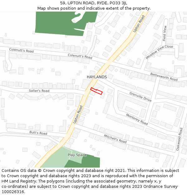 59, UPTON ROAD, RYDE, PO33 3JL: Location map and indicative extent of plot