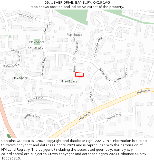 59, USHER DRIVE, BANBURY, OX16 1AG: Location map and indicative extent of plot