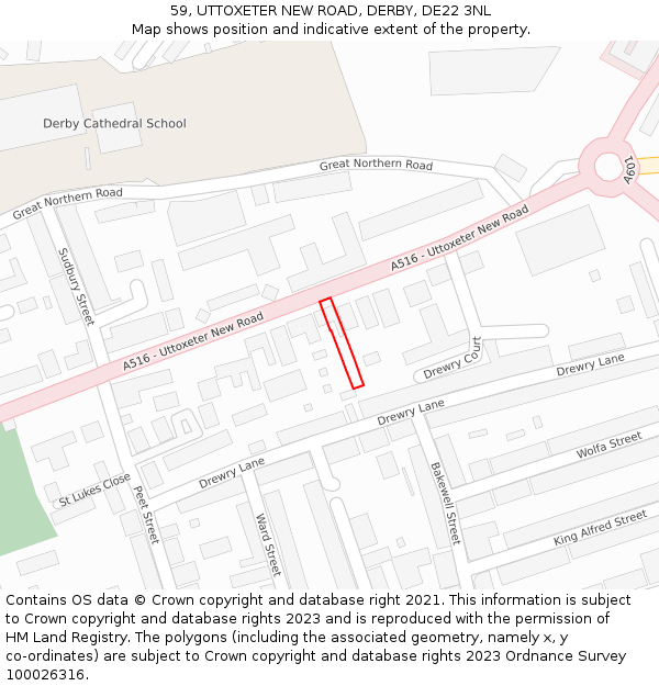 59, UTTOXETER NEW ROAD, DERBY, DE22 3NL: Location map and indicative extent of plot