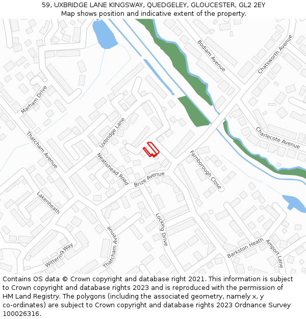 59, UXBRIDGE LANE KINGSWAY, QUEDGELEY, GLOUCESTER, GL2 2EY: Location map and indicative extent of plot