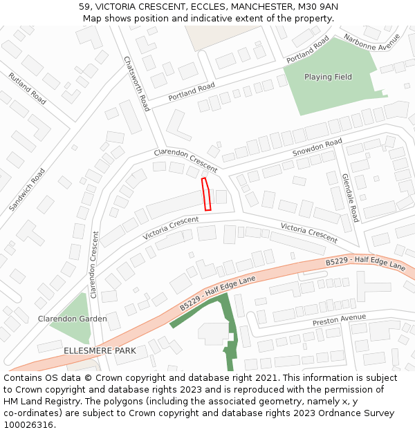 59, VICTORIA CRESCENT, ECCLES, MANCHESTER, M30 9AN: Location map and indicative extent of plot