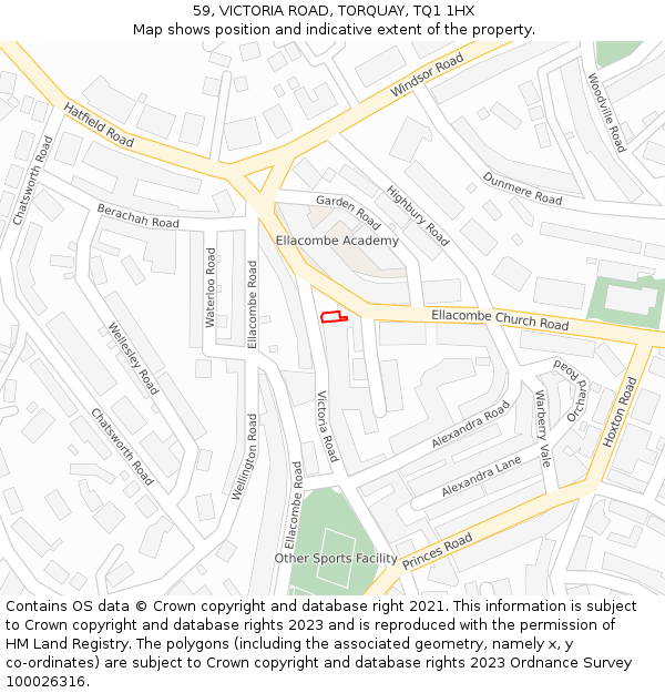 59, VICTORIA ROAD, TORQUAY, TQ1 1HX: Location map and indicative extent of plot