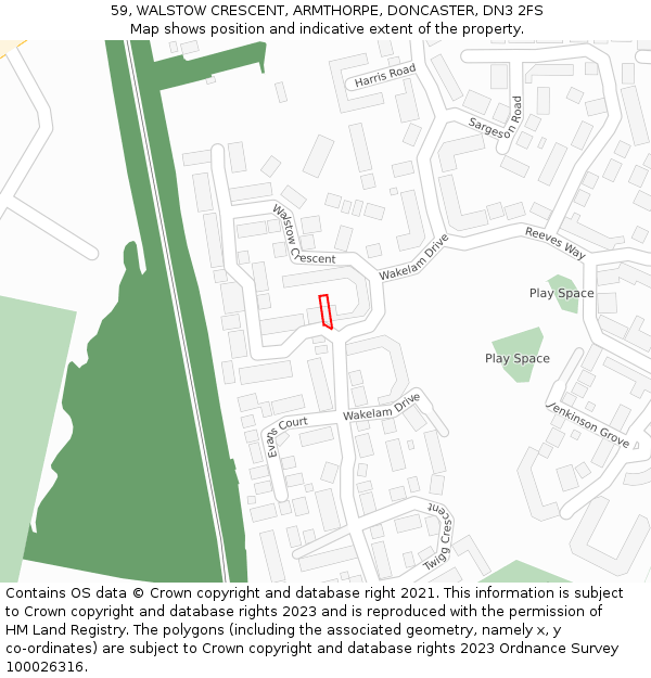 59, WALSTOW CRESCENT, ARMTHORPE, DONCASTER, DN3 2FS: Location map and indicative extent of plot