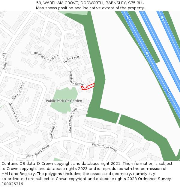 59, WAREHAM GROVE, DODWORTH, BARNSLEY, S75 3LU: Location map and indicative extent of plot