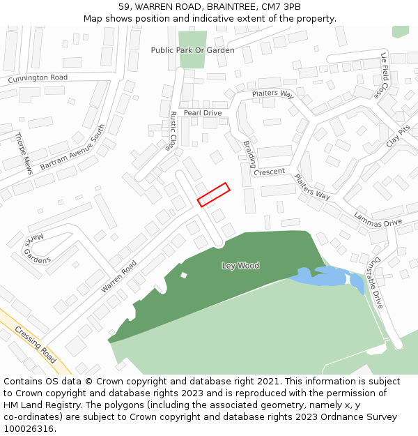 59, WARREN ROAD, BRAINTREE, CM7 3PB: Location map and indicative extent of plot