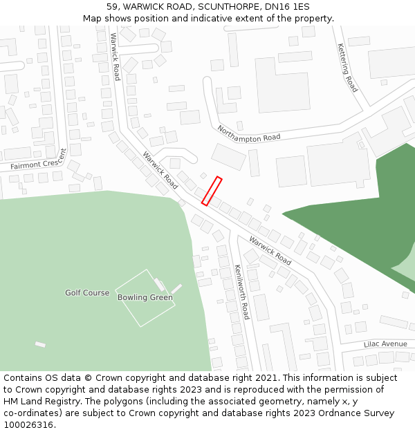 59, WARWICK ROAD, SCUNTHORPE, DN16 1ES: Location map and indicative extent of plot