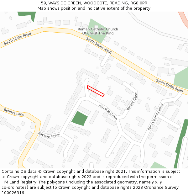 59, WAYSIDE GREEN, WOODCOTE, READING, RG8 0PR: Location map and indicative extent of plot