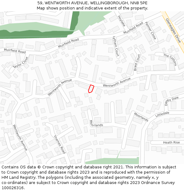 59, WENTWORTH AVENUE, WELLINGBOROUGH, NN8 5PE: Location map and indicative extent of plot