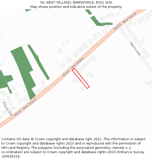 59, WEST YELLAND, BARNSTAPLE, EX31 3HG: Location map and indicative extent of plot