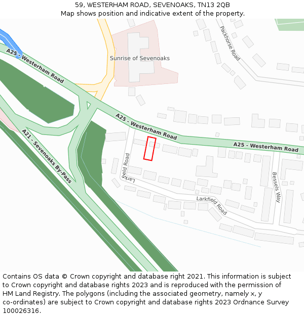 59, WESTERHAM ROAD, SEVENOAKS, TN13 2QB: Location map and indicative extent of plot