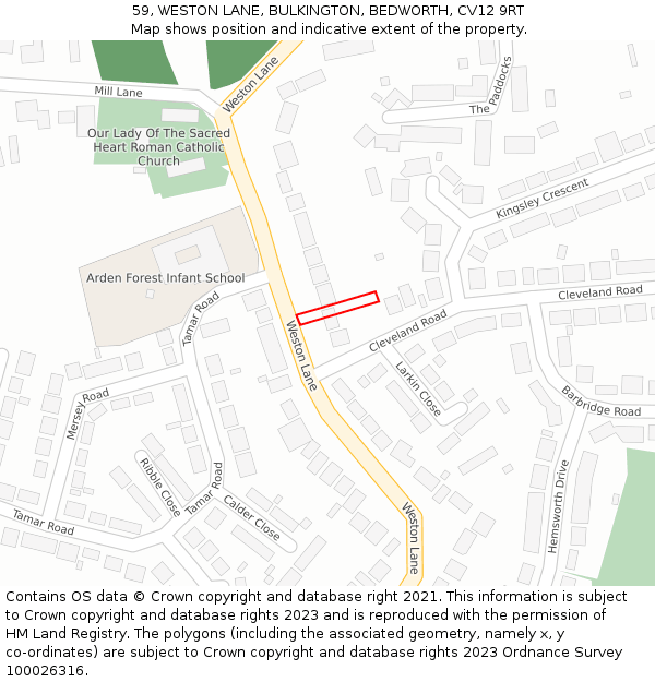 59, WESTON LANE, BULKINGTON, BEDWORTH, CV12 9RT: Location map and indicative extent of plot
