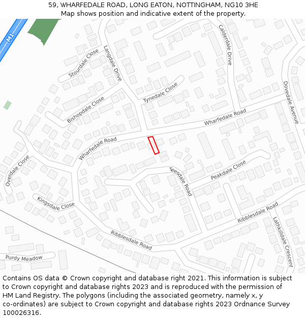 59, WHARFEDALE ROAD, LONG EATON, NOTTINGHAM, NG10 3HE: Location map and indicative extent of plot