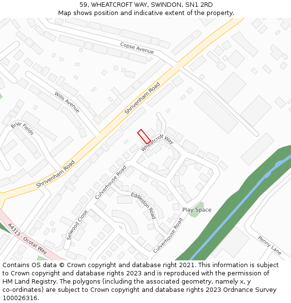 59, WHEATCROFT WAY, SWINDON, SN1 2RD: Location map and indicative extent of plot