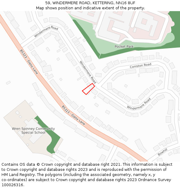 59, WINDERMERE ROAD, KETTERING, NN16 8UF: Location map and indicative extent of plot