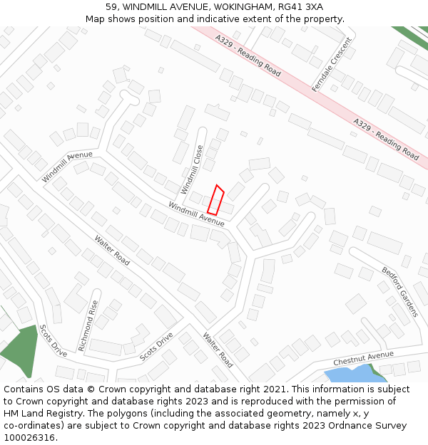 59, WINDMILL AVENUE, WOKINGHAM, RG41 3XA: Location map and indicative extent of plot