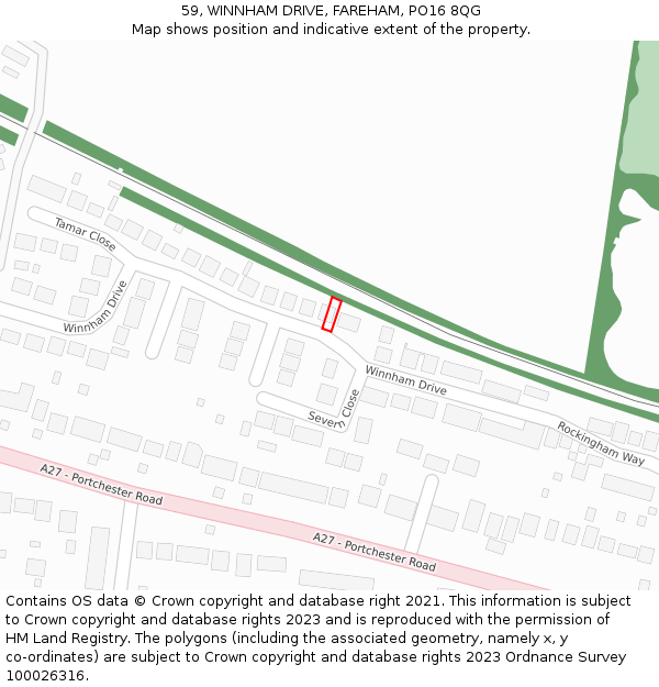 59, WINNHAM DRIVE, FAREHAM, PO16 8QG: Location map and indicative extent of plot