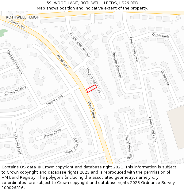 59, WOOD LANE, ROTHWELL, LEEDS, LS26 0PD: Location map and indicative extent of plot