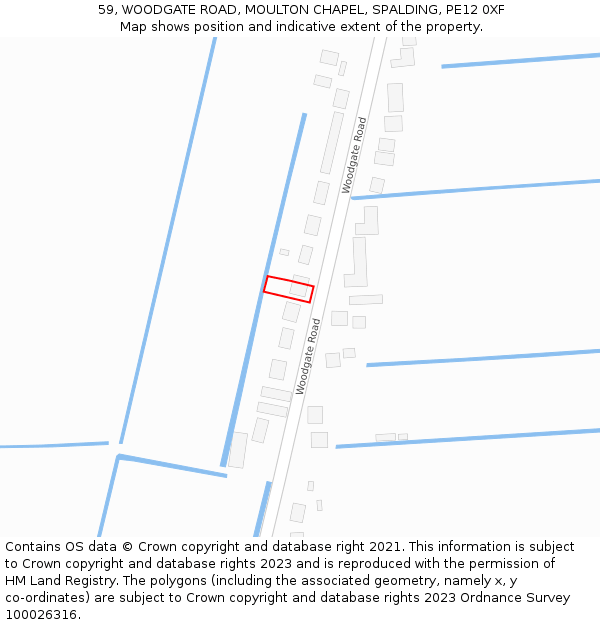 59, WOODGATE ROAD, MOULTON CHAPEL, SPALDING, PE12 0XF: Location map and indicative extent of plot