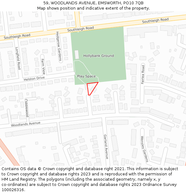 59, WOODLANDS AVENUE, EMSWORTH, PO10 7QB: Location map and indicative extent of plot